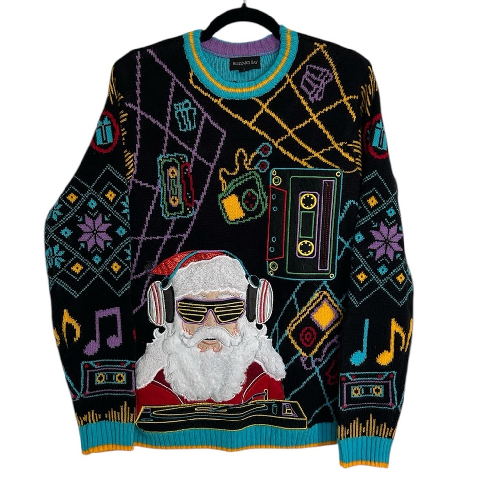 Retro Santa DJ Sweater - Black Multicolor by Blizzard Bay. Men’s Size Small.
